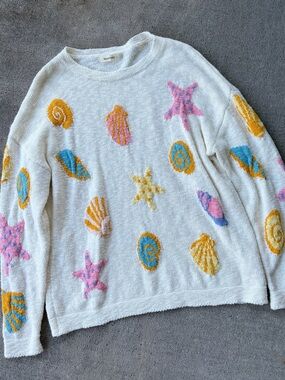 Woolovers seashell beach shell starfish coastal knit sweater pullover jumped top